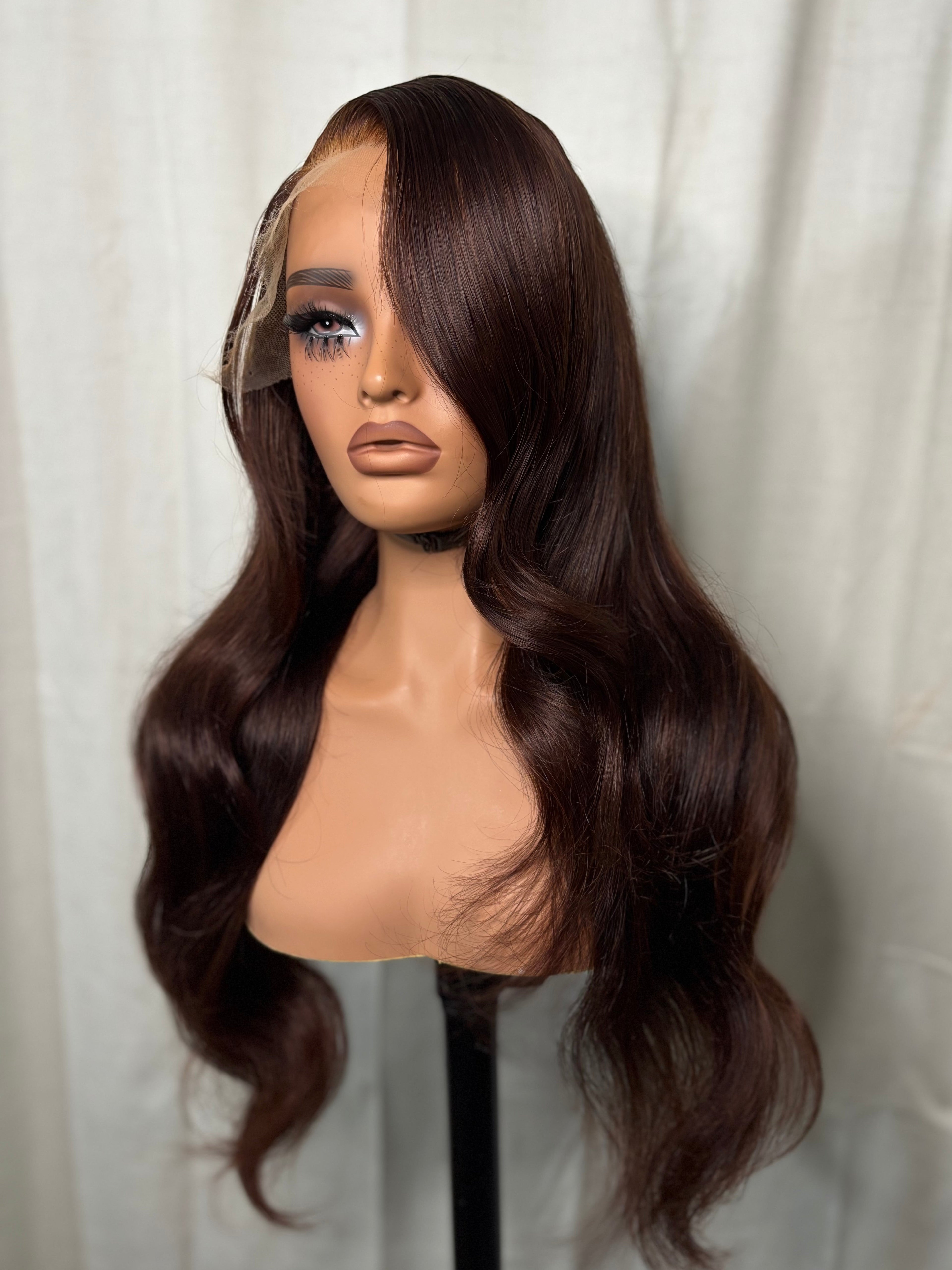 Brown 24inch Body wave inch HD Human Hair Lace Front Wig 13x6
